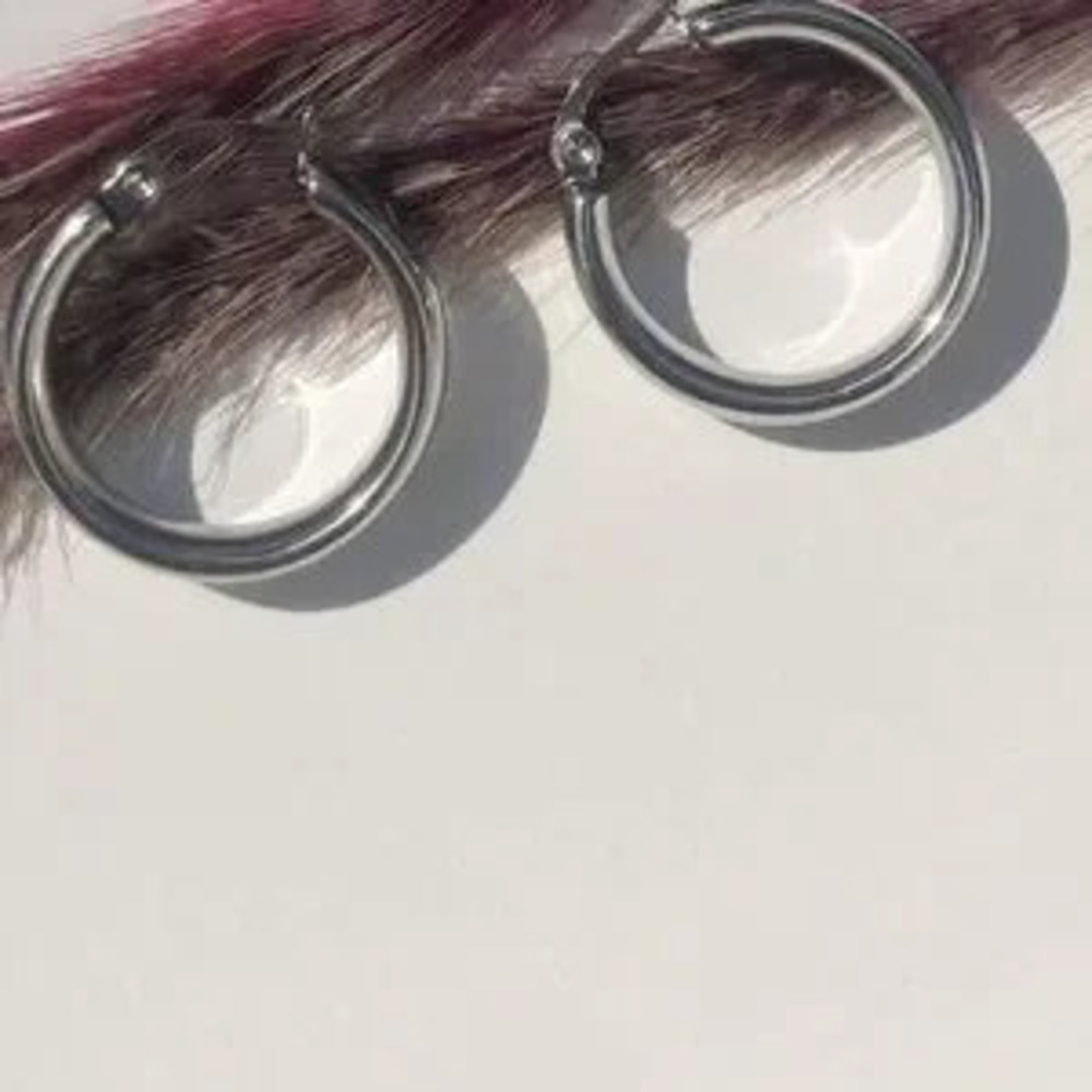 Silver Plated Stainless Steel Mini Hoop Earrings Chunky Huggie - Picture 2 of 2